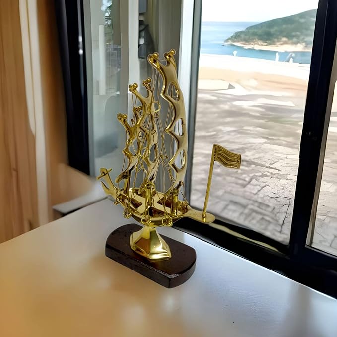 'Golden Age' Handcrafted Brass Model Ship