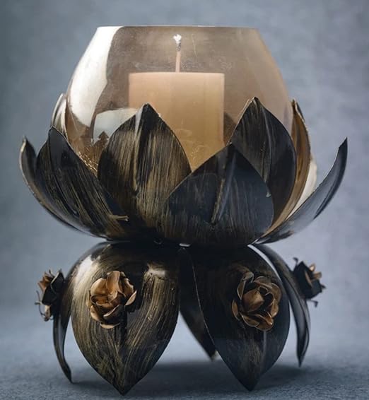 Black Crackle Flower Candle Holder