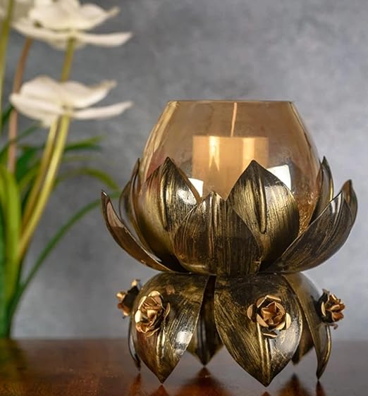 Black Crackle Flower Candle Holder