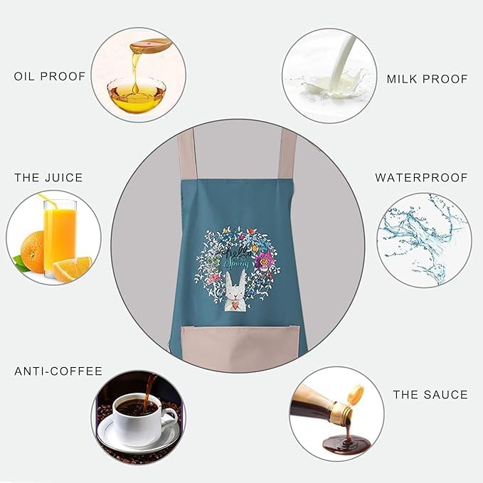 Waterproof Kitchen Pocket Apron (Blue/Pink)