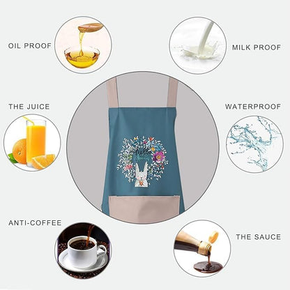 Waterproof Kitchen Pocket Apron (Blue/Pink)