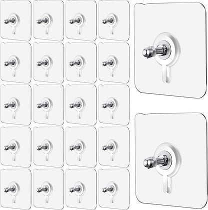 Wall Hooks, Adhesive Wall Screws Hanging Nails, No-Drilling Waterproof Screw Free Stickers for Hanging, Heavy-Duty Adhesive Wall Mount Screw Hooks for Kitchen Bathroom Bedroom Living Room 20 Pcs
