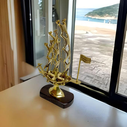'Golden Age' Handcrafted Brass Model Ship