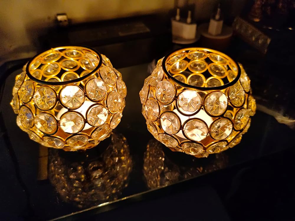 Crystal Votive (Diya or Candle holder) [Set of 2]